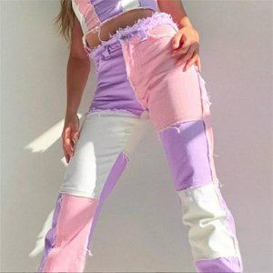 Verge Girl Pink and Purple Patchwork Jeans